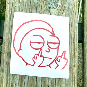 Puede incluir: Pegatina roja que representa a un personaje de dibujos animados haciendo la peineta con ambas manos. El personaje tiene una expresi&oacute;n de mal humor y est&aacute; delineado en rojo. La pegatina est&aacute; sobre un fondo blanco.