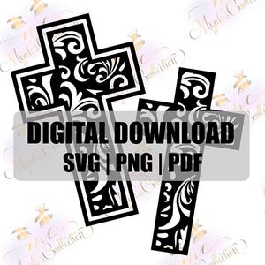 SVG | PNG | PDF | Digital Download Only | Tooled Pattern Cross | 2 Styles