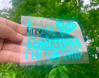Leopard Print Heart | Hers | Sometimes | I Let Him Drive | Permanent | Vinyl Decal