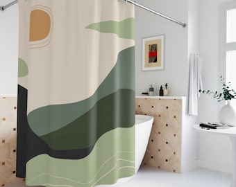 Tenda da bagno per appartamento per la meditazione pacifica \ Tenda da doccia o tappetino \ Sunrise Yoga Colori naturali caldi \ Arte contemporanea minimalista