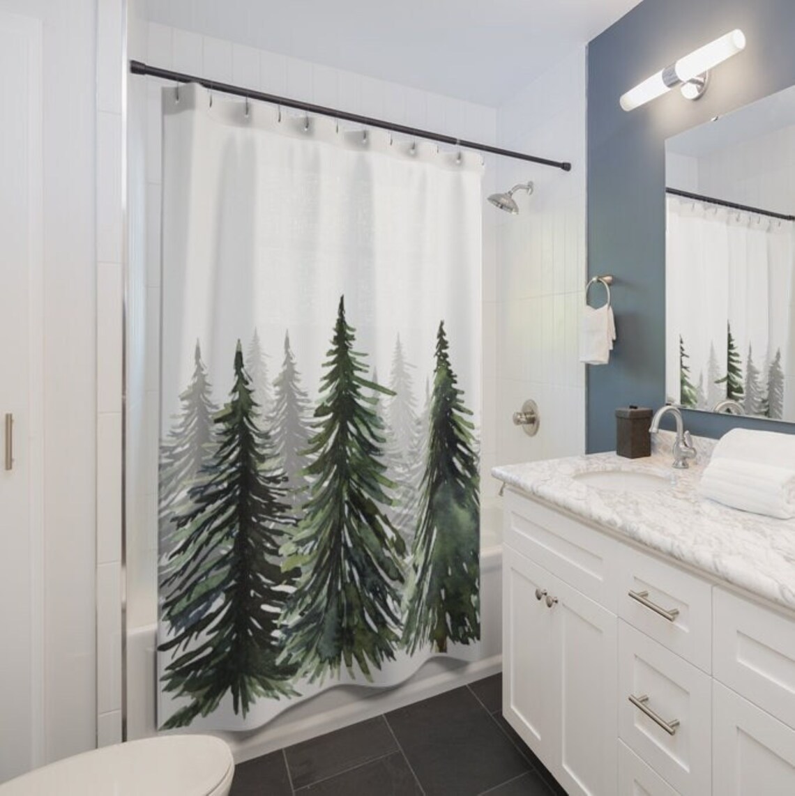 Pine Trees Shower Curtain Bath Curtain Green Forest Etsy