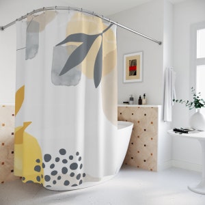 Abstract Art Shower Curtain Or Mat, Peaceful & Neutral Warm Earth Colors, Lakehouse Leaves Tropical Contemporary Art, Bathroom Curtain