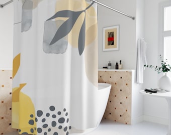 Tenda da doccia o tappetino per arte astratta, colori caldi della terra pacifici e neutri, arte contemporanea tropicale con foglie di Lakehouse, tenda da bagno
