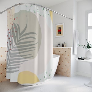 Abstract Art Shower Curtain Or Mat, Peaceful & Neutral Warm Earth Leaf Colors, Apartment Leaves Tropical Contemporary Art, Bathroom Curtain