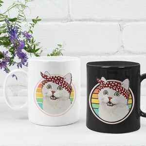 Retro Cat mug, Cat housewife, Cartoon lover mug, Funny wife mugs, Love Cat mug, Cat with Ribbon, Cat graphic mug, BFF gift, Mother's gift