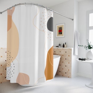 Boho Abstract Circles Shower Curtain Or Mat, Modern Blue Orange, Lake Designer, Bathroom Curtain, Decoration, Minimalist Mint Home Art