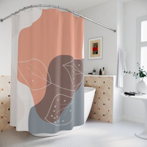 Abstract Art Shower Curtain Or Mat, Peaceful & Neutral Warm Earth Leaf Colors, Lakehouse Leaves Tropical Contemporary Art, Bathroom Curtain