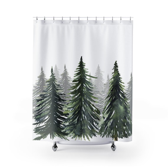 Pine Trees Shower Curtain Bath Curtain Green Forest Woods Etsy