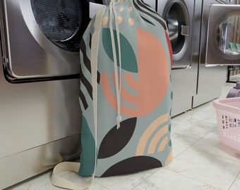 Laundry Bag Abstract Shapes, Students Laundry Bag, XL Laundry Bag with Strap, University Laundry, Laundry hamper, Drawstring Storage bag