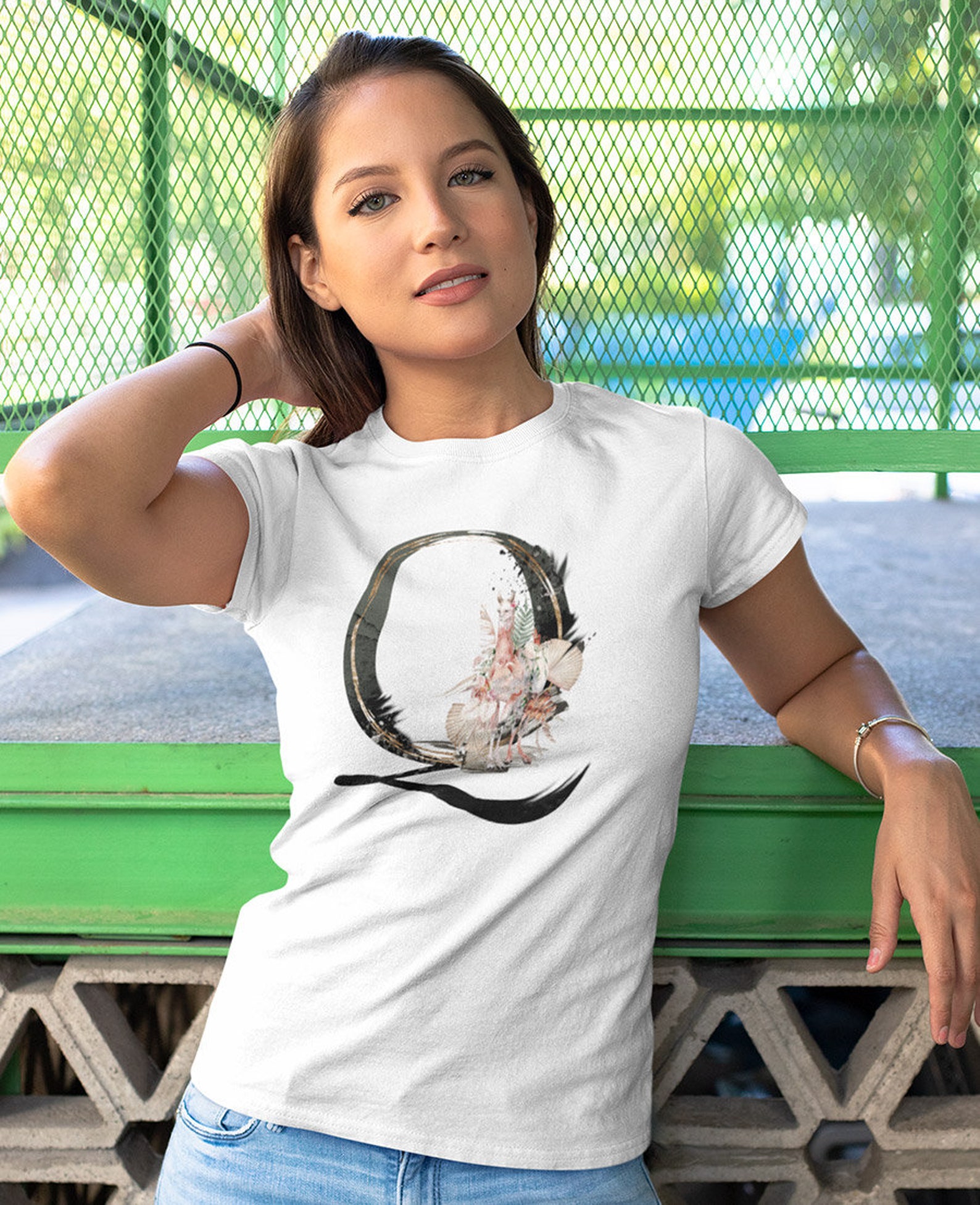 Monogram Q TShirt Floral Monogrammed T shirt Gift for Etsy