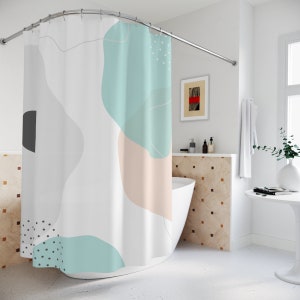 Boho Abstract Circles Shower Curtain Or Mat, Modern Blue Orange, Lake Designer, Bathroom Curtain, Minimalist Mint Home Art, Decoration