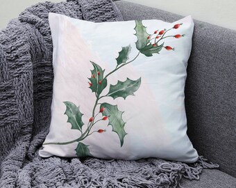 Vacances Poinsettia Floral Spun Polyester Square Pillow | Oreiller de Noël décoratif pour la décoration intérieure Canapé Oreiller Fleur Printemps Coussin