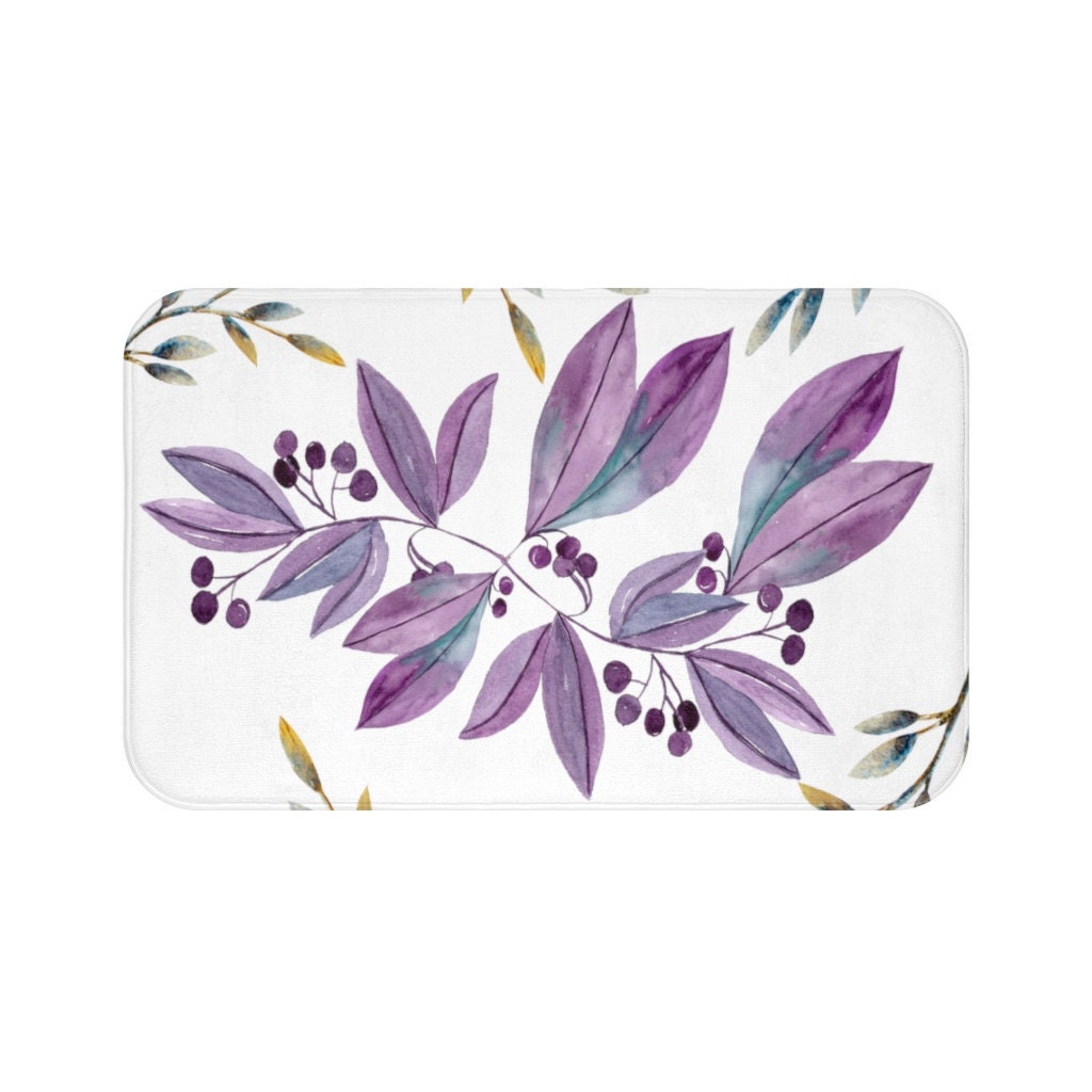 Watercolor Purple Flowers Floral Bath Mat Farmhouse Bathroom Etsy