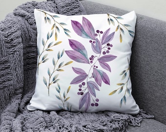 Watercolor Purple Flowers Floral Spun Polyester Square Pillow | Decorative Pillow Decor Couch Pillow |  Flower Spring Cushion Living Room