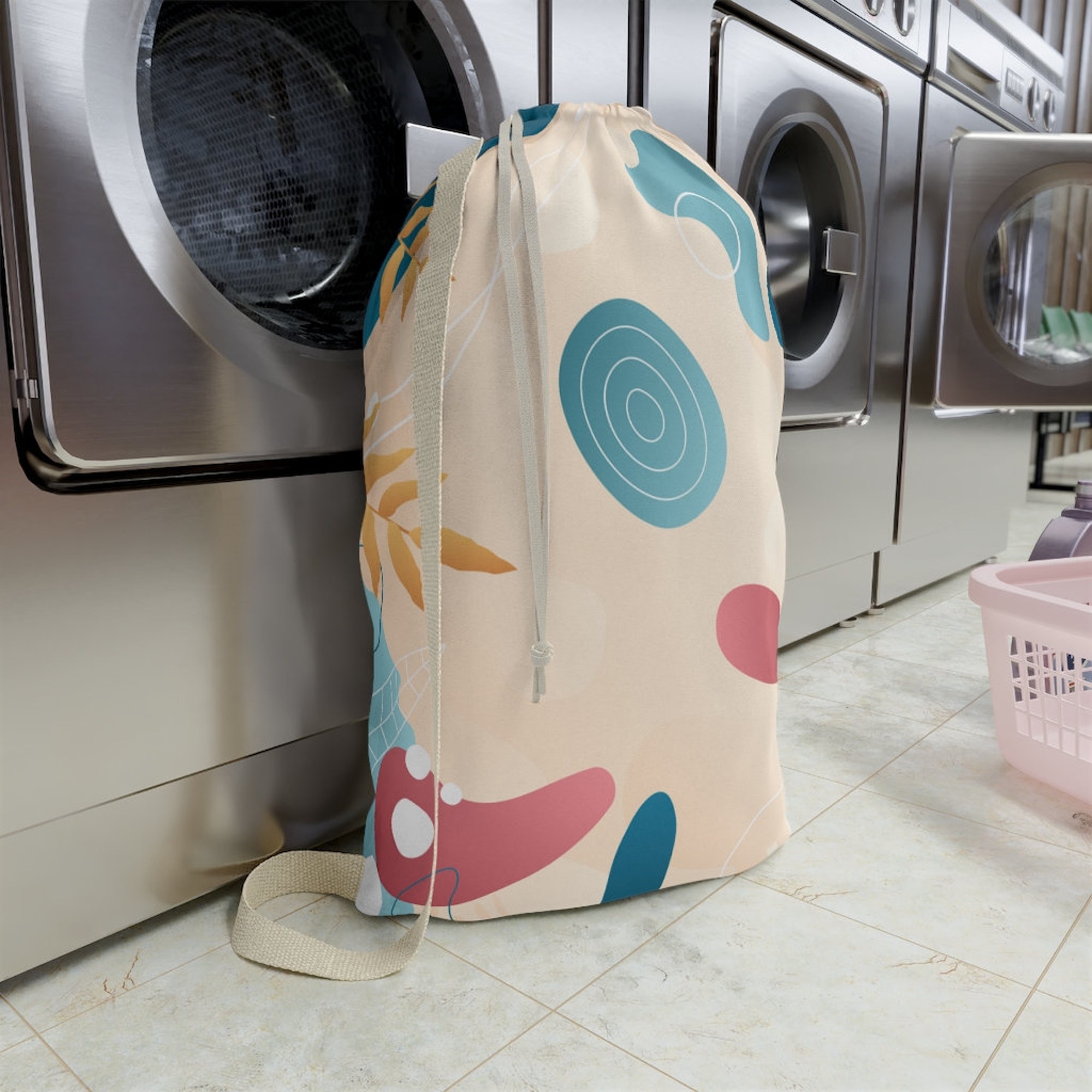 Laundry Bag Abstract Shapes Gold Leaves Laundry Bag