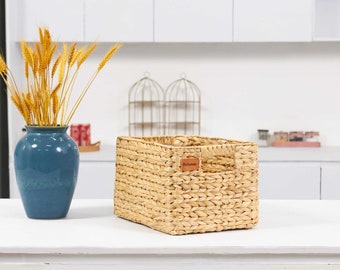 Handwoven Water Hyacinth Wicker Baskets with Handles - Set of 3
