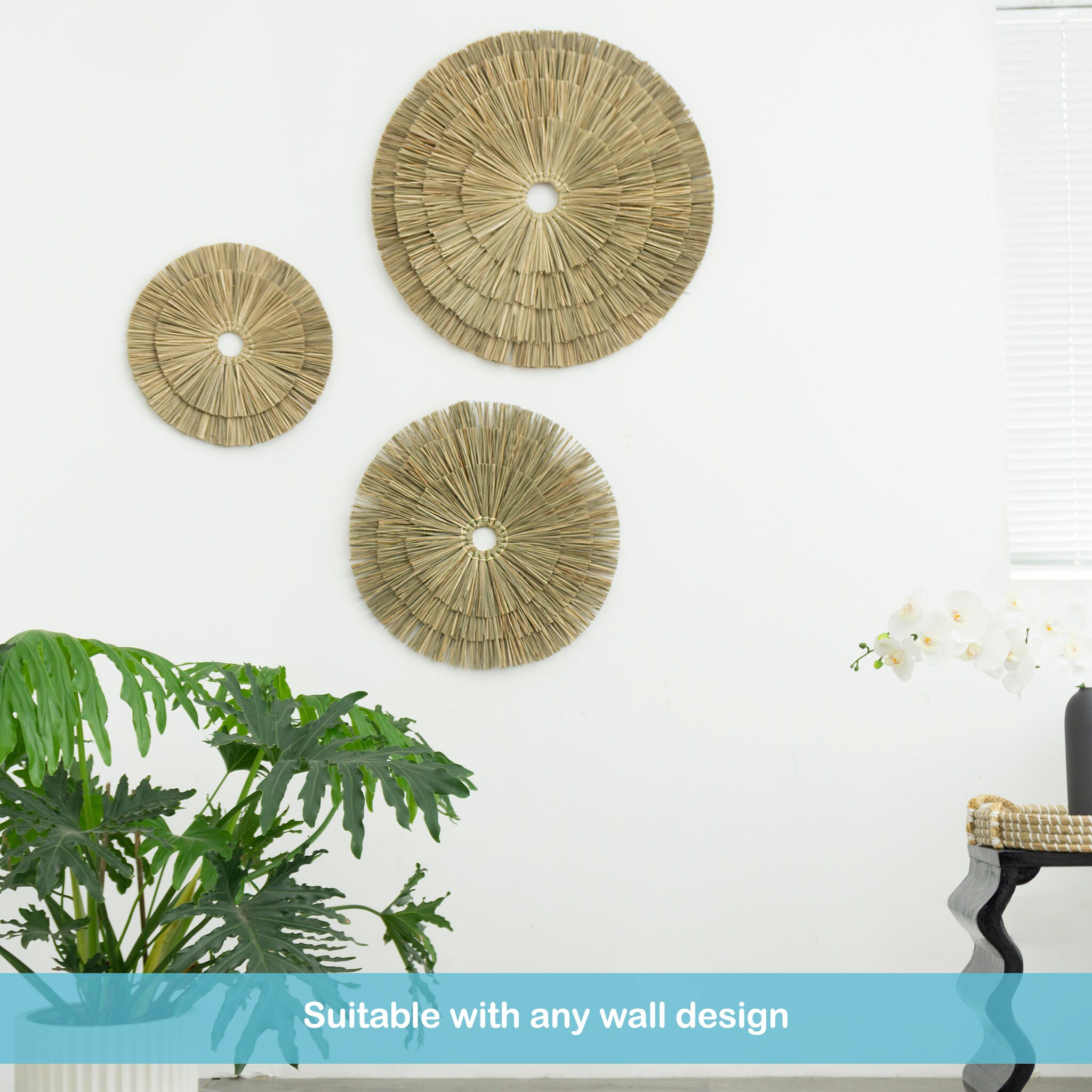 Handwoven Seagrass Basket Wall Decor: Boho Chic Art, 3-piece Set - Etsy