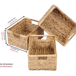 3-pack Large Rectangular Water Hyacinth Wicker Baskets With Wooden ...