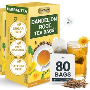 LeafLea Dandelion Tea | 80 Bags | Pure Dandelion Root for Digestion & Immunity | Caffeine-Free, Vegan, Gluten-Free, Sugar-Free, Non-GMO