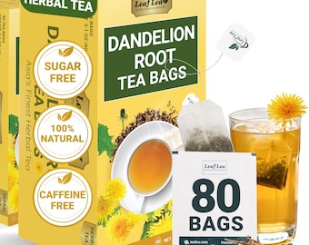 LeafLea Dandelion Root Tea Bags: Caffeine-Free, Digestion Support (80 Bags)