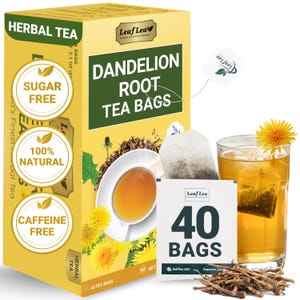 LeafLea Dandelion Root Tea | 40 Bags | Supports Kidney,  Digestion & Immunity | 100% Natural, Vegan, Sugar-Free, Caffeine-Free Herbal Tea