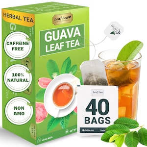 LeafLea Guava Leaf Tea | 40 Bags | 100% Natural Hojas de Guayaba | Supports Digestion & Immunity | Caffeine-Free, Non-GMO, Vegan-Friendly
