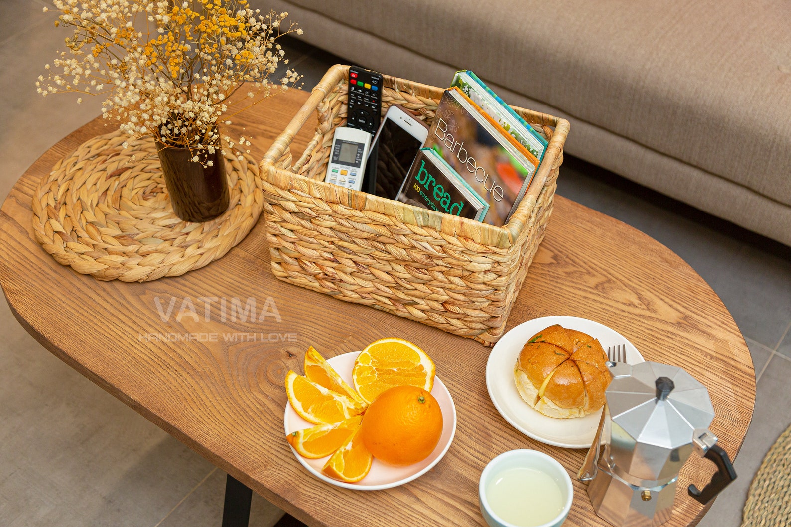 3-pack Large Rectangular Water Hyacinth Wicker Baskets With Wooden ...
