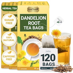 LeafLea Dandelion Root Tea | 120 Bags | Supports Digestion & Immunity | 100% Natural Herbal Tea | Caffeine-Free, Sugar-Free, Vegan-Friendly