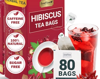 LeafLea Hibiscus Tea Bags: Natural, Caffeine-Free (80 Count)