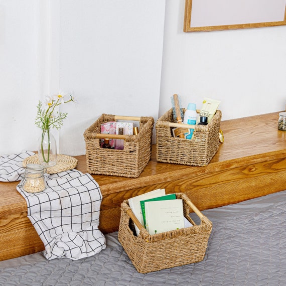 Small wicker storage baskets for shelves discount