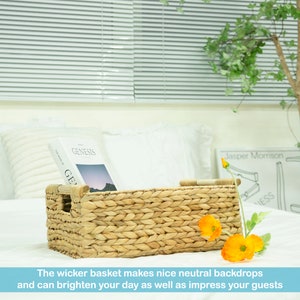 VATIMA Large Rectangular Water Hyacinth Wicker Basket with Handles – Natural Handmade Storage Organizer for Shelves, Living Room, Bathroom
