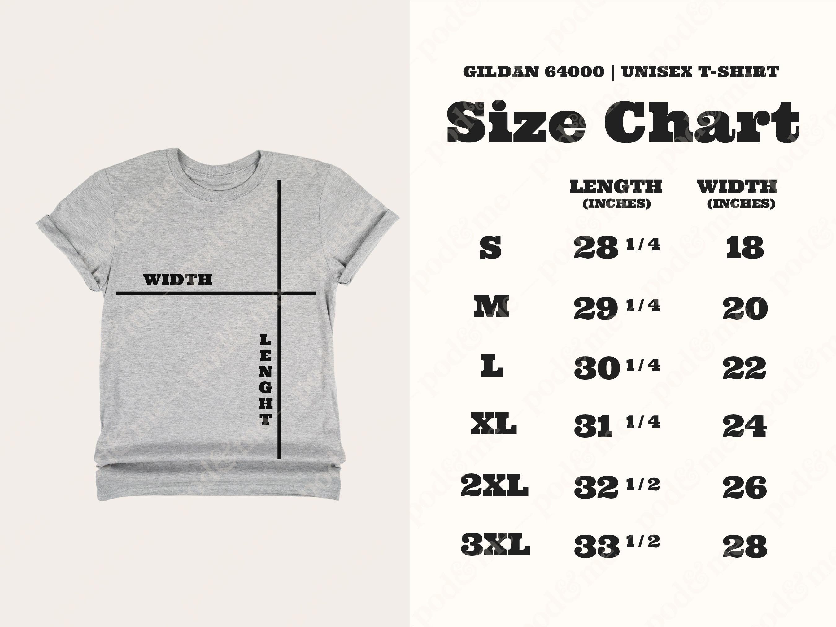 Gildan 64000 Size Chart in INCHESGildan T-Shirt Boho Size | Etsy