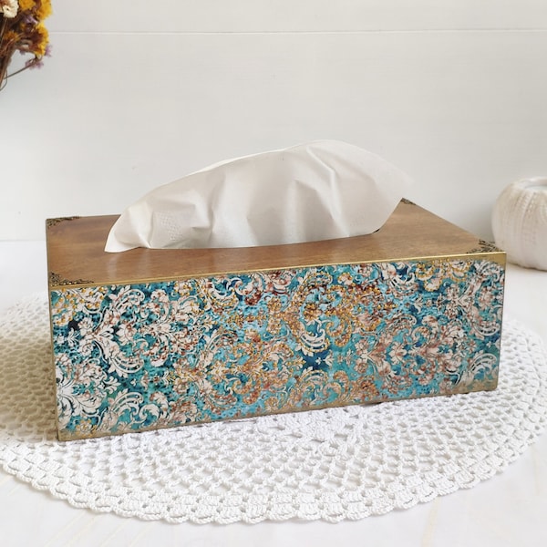 Soporte rectangular para caja de pañuelos, soporte para servilletas en estilo vintage, cubierta para caja de pañuelos de madera