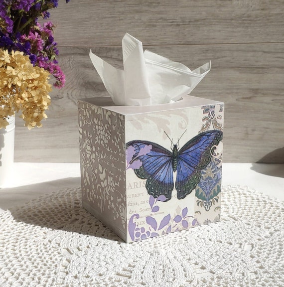 Butterfly Tissue Box Cover Square Napkin Holder Wooden Tissue Etsy