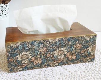 Porta fazzoletti in legno con decorazioni floreali, contenitore per fazzoletti, porta fazzoletti rettangolare realizzato a mano, scatola decorativa con decoupage per tovaglioli