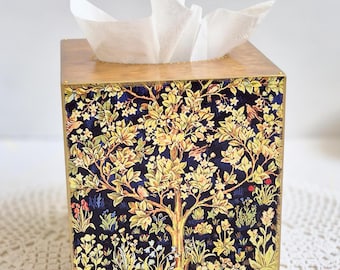 Housse de boîte à mouchoirs avec arbre de vie William Morris, porte-serviettes carré en bois de style vintage, boîte décorative pour serviettes