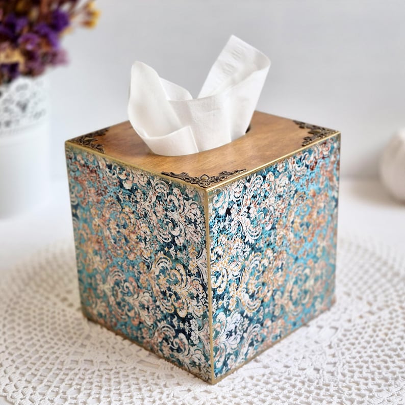 Tissue Box Cover, Wooden Square Tissue Box Holder, Tissue Storage, Decorative Cube Box for Napkins, Tissue Dispenser