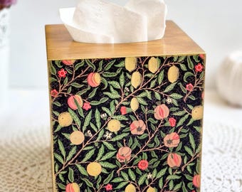 Couverture de boîte de mouchoirs William Morris, support de boîte de mouchoirs carré en bois, stockage de mouchoirs en papier, boîte de cube décorative pour serviettes, distributeur de mouchoirs en papier