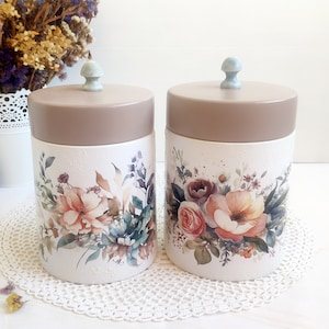Kitchen Storage Jar with Lid, Set of 2 Vintage Wooden Storage Jar, White Coffee Box, Floral Candy Box, Kitchen Tea Canister, Decorative Jar
