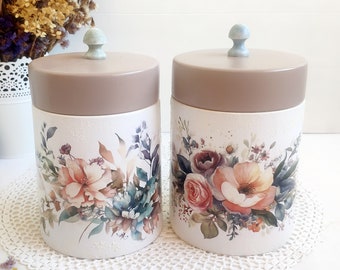 Kitchen Storage Jar with Lid, Set of 2 Vintage Wooden Storage Jar, White Coffee Box, Floral Candy Box, Kitchen Tea Canister, Decorative Jar