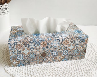 Blue Tissue Box Cover, Rectangular Tissue Box Cover, Napkin Holder