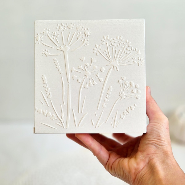 White square tissue box cover, Handmade wooden tissue box holder with 3D  herbs ornament, Cube box for storage napkins, Serving table decor