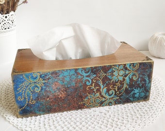 Rectangular Tissue Box Holder, Napkin Holder in Vintage Style, Wood Tissue Box Cover