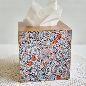William Morris Golden Lily tissuedooshoes, decoratieve houten servethouder voor decoupage, tissueopslag, vierkante doos voor servetten, cadeau voor haar