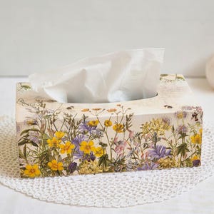 Hoes van tissuedoos met bloemen, rechthoekige houten tissuedooshouder, handgemaakte doos voor servet