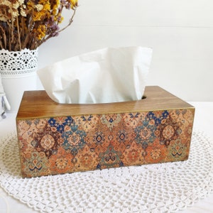 Tissue box holder in oriental style, Handcrafted tissue box cover, Rectangular tissue box holder