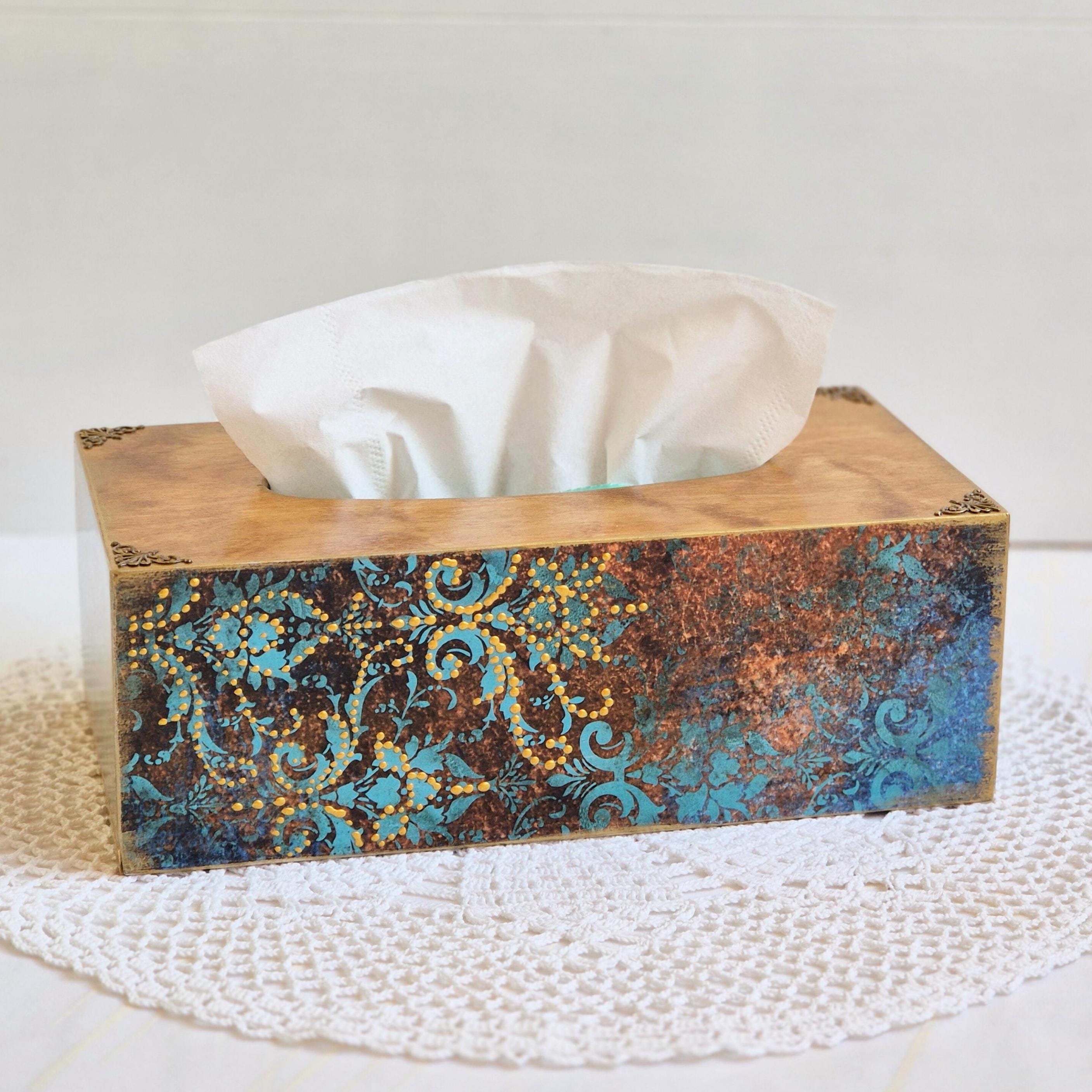 Rectangular tissue box holder, Napkin holder in Vintage Style, Wooden tissue box cover, Tissue storage, Handmade decoupaged tissue box