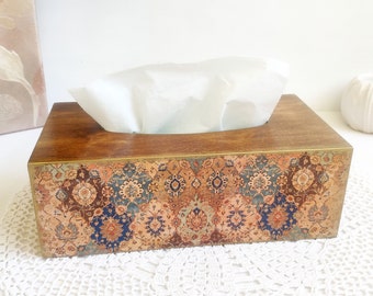 Tissue box holder in oriental style, Handcrafted tissue box cover, Rectangular tissue box holder