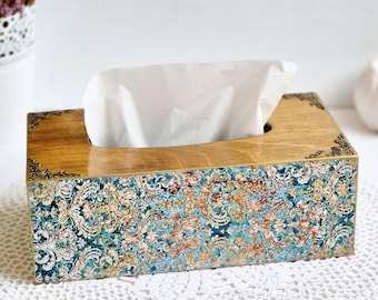 Rectangular Tissue Box Holder, Napkin Holder in Vintage Style, Wood Tissue Box Cover