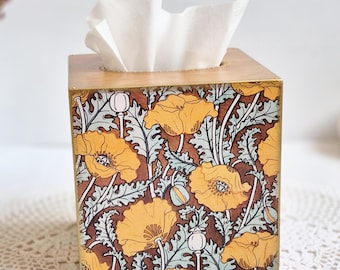 Porte-boîte à mouchoirs de style William Morris, housse de boîte à mouchoirs en bois de découpage, rangement des mouchoirs en papier, cadeau Art nouveau, boîte carrée faite main pour serviettes